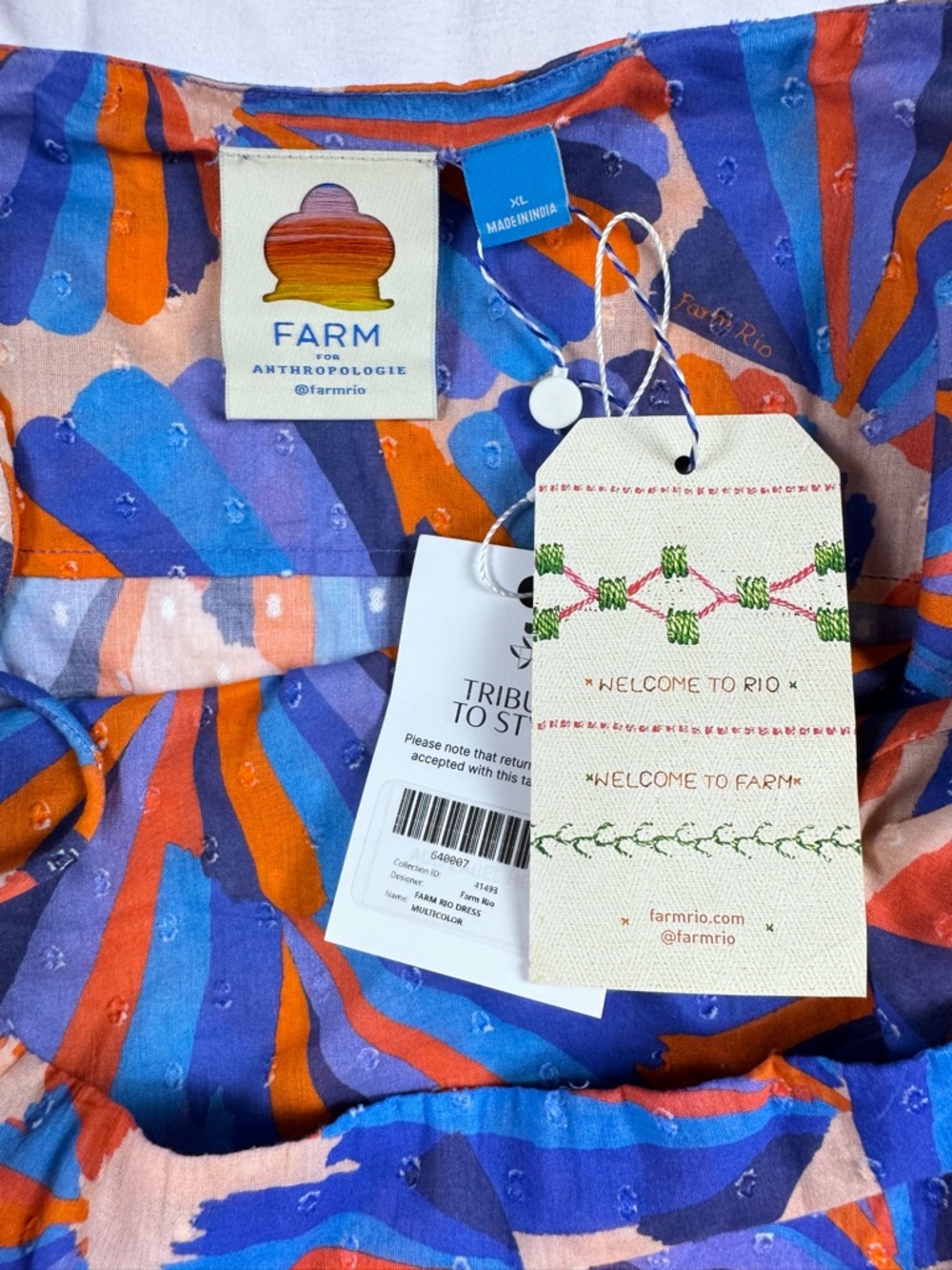 Farm Rio Seashell Print Mini Dress Embroidered Scallop Hem Cotton Size XL - Picture 9 of 11